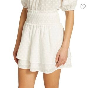 Rails Addison Smocked Cotton Tiered Miniskirt – Size M – White Daisies